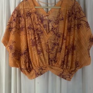 Free People Orange Floral Blouse